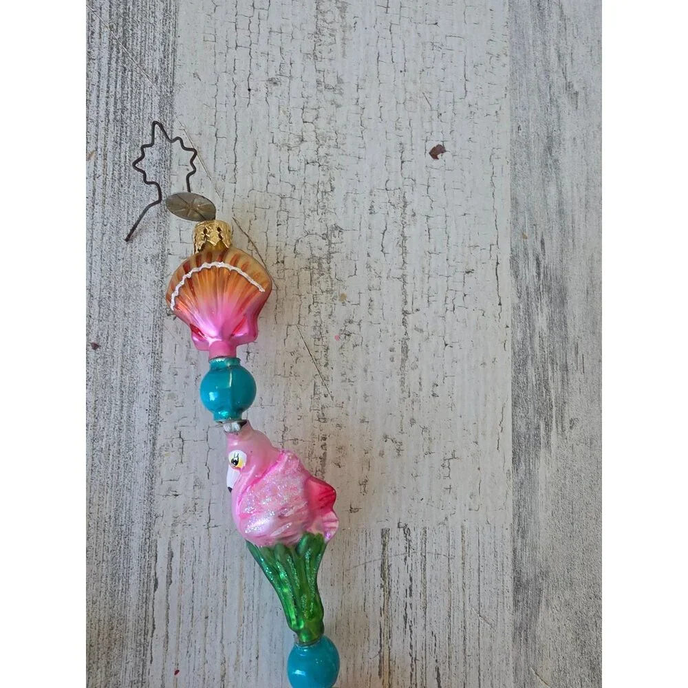 Vintage radko flamingo‎ keys shell Garland glitter pink tropical Xmas tree